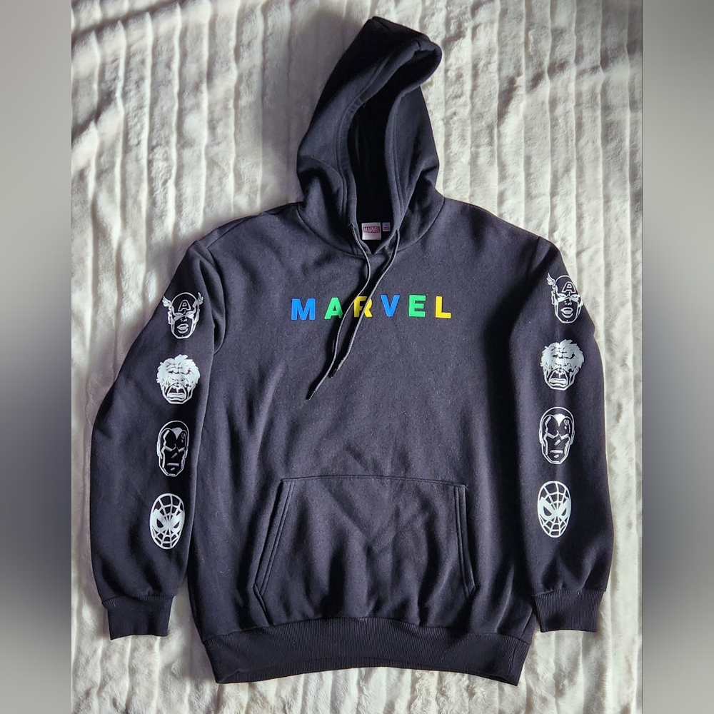 Marvel Brand Text Embroidery Hoodie With Character Sleeve Men Size Large